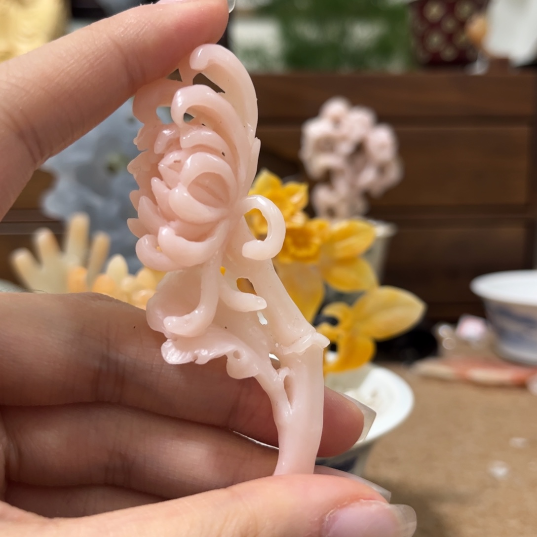 御***哥青田石印石粉色菊花