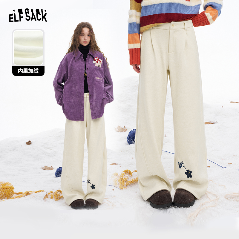 妖精的口袋休闲冬季针织裤子加绒百搭宽松加厚保暖时尚25410022
