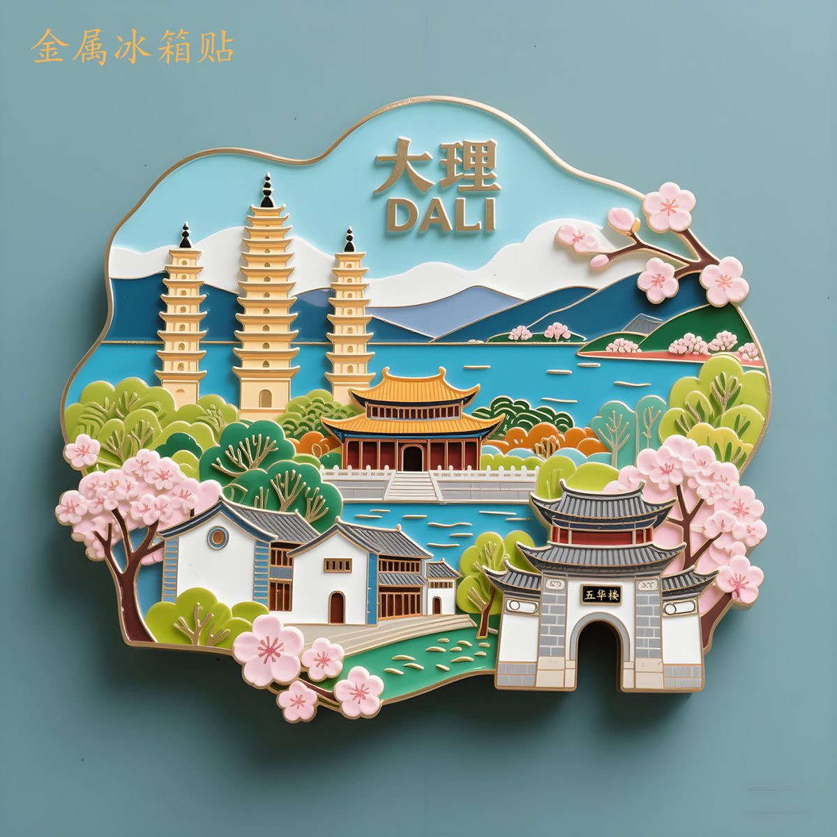 云南大理古城金属冰箱贴丽江洱海城市磁吸纪念品文创国潮礼物