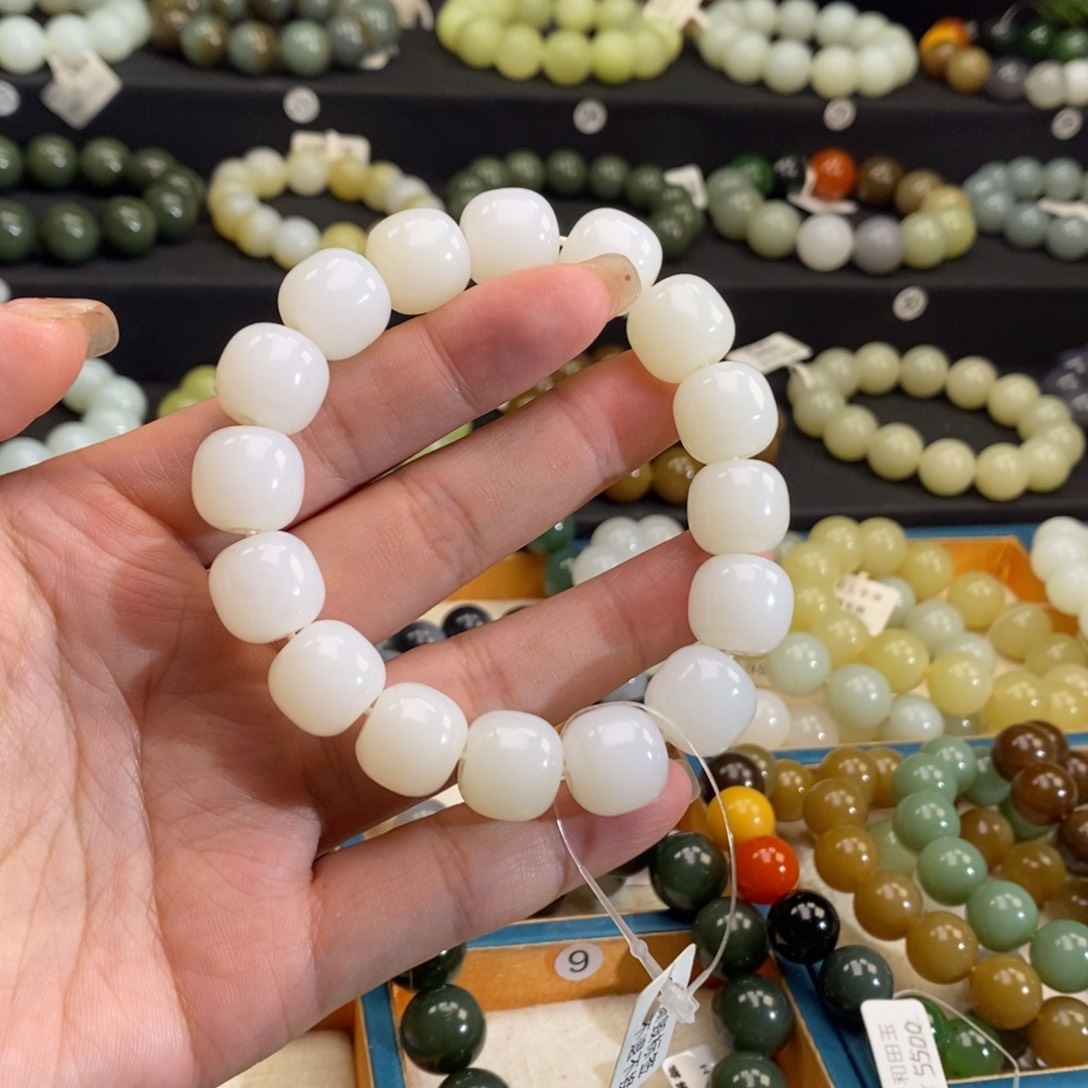 和田玉手链 14MM未镶嵌白玉老型