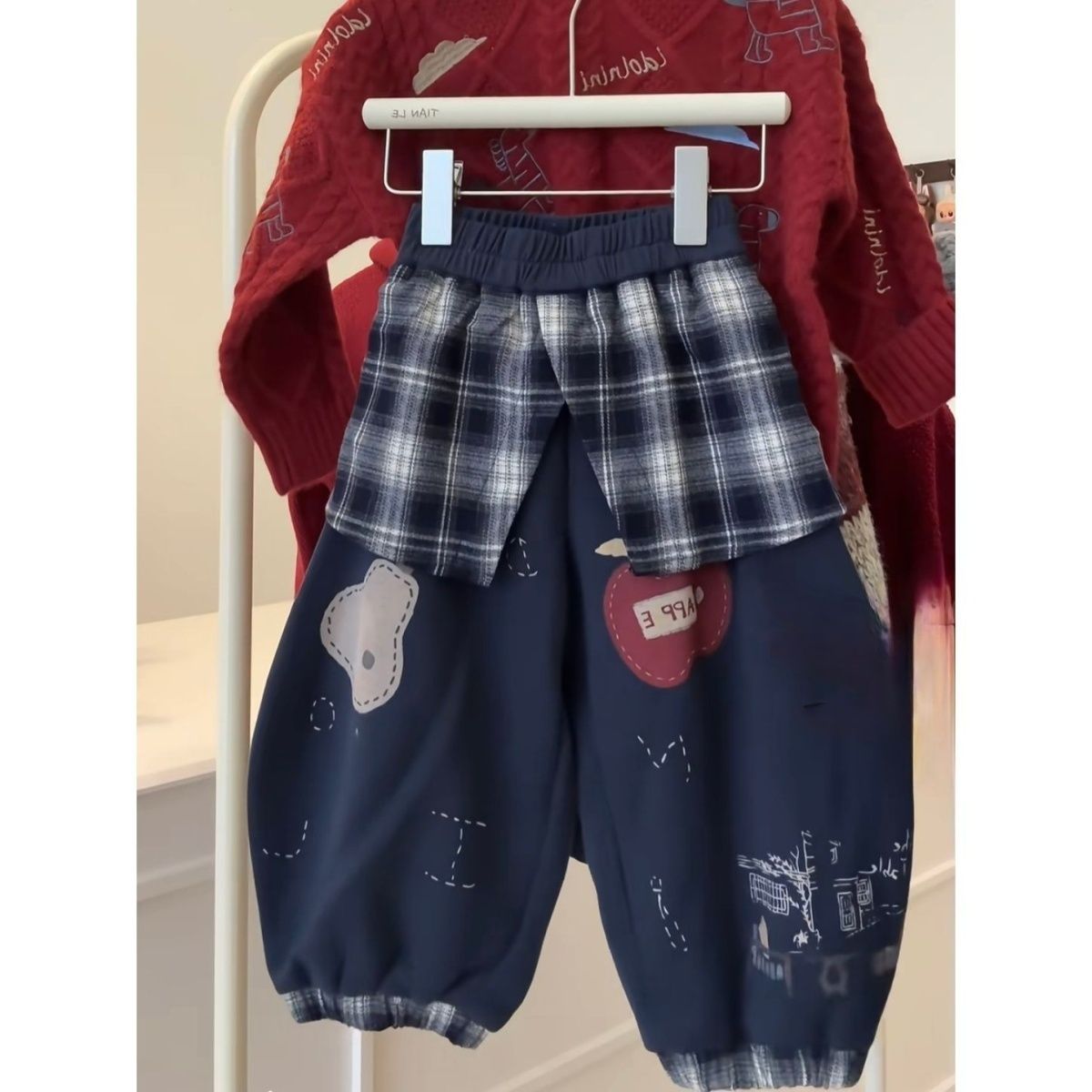 圣诞新年男女童加绒裤子2025秋冬新款洋气童装保暖加厚宽松卫裤