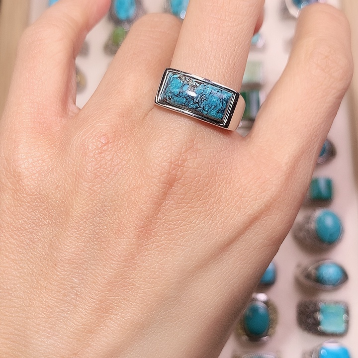 铭***绅绿松石银S925镶嵌戒指