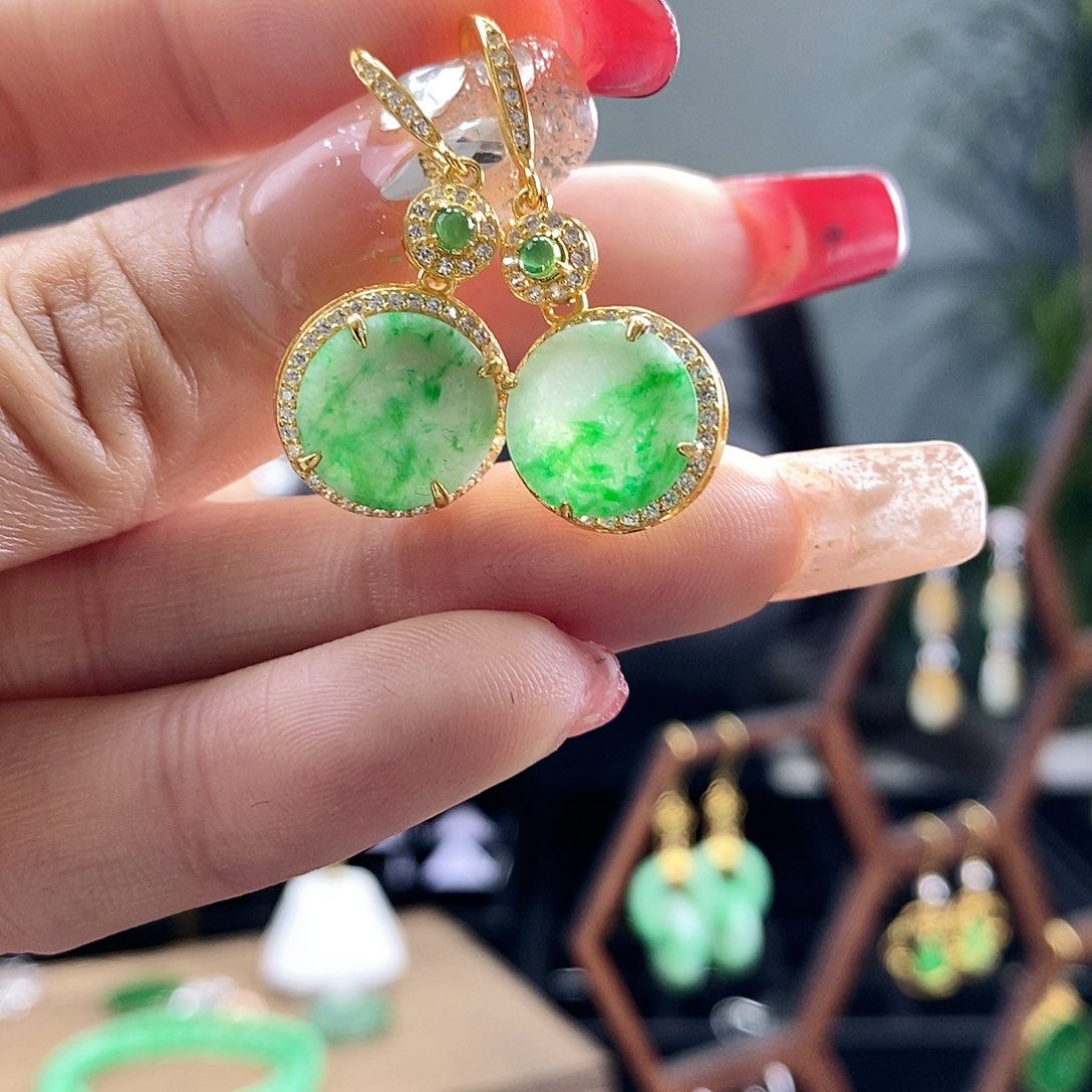 翡翠耳饰银S925镶嵌翡翠