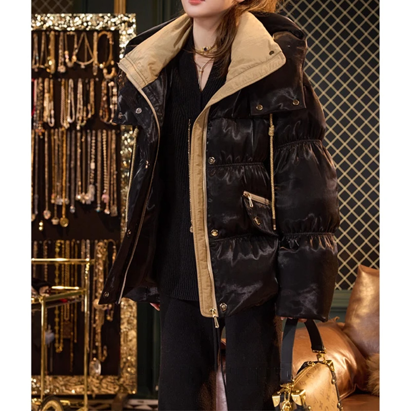 吞吞11月9号上新【鎏光羽绒】独特流光 高级撞色双层领连帽羽绒服冬