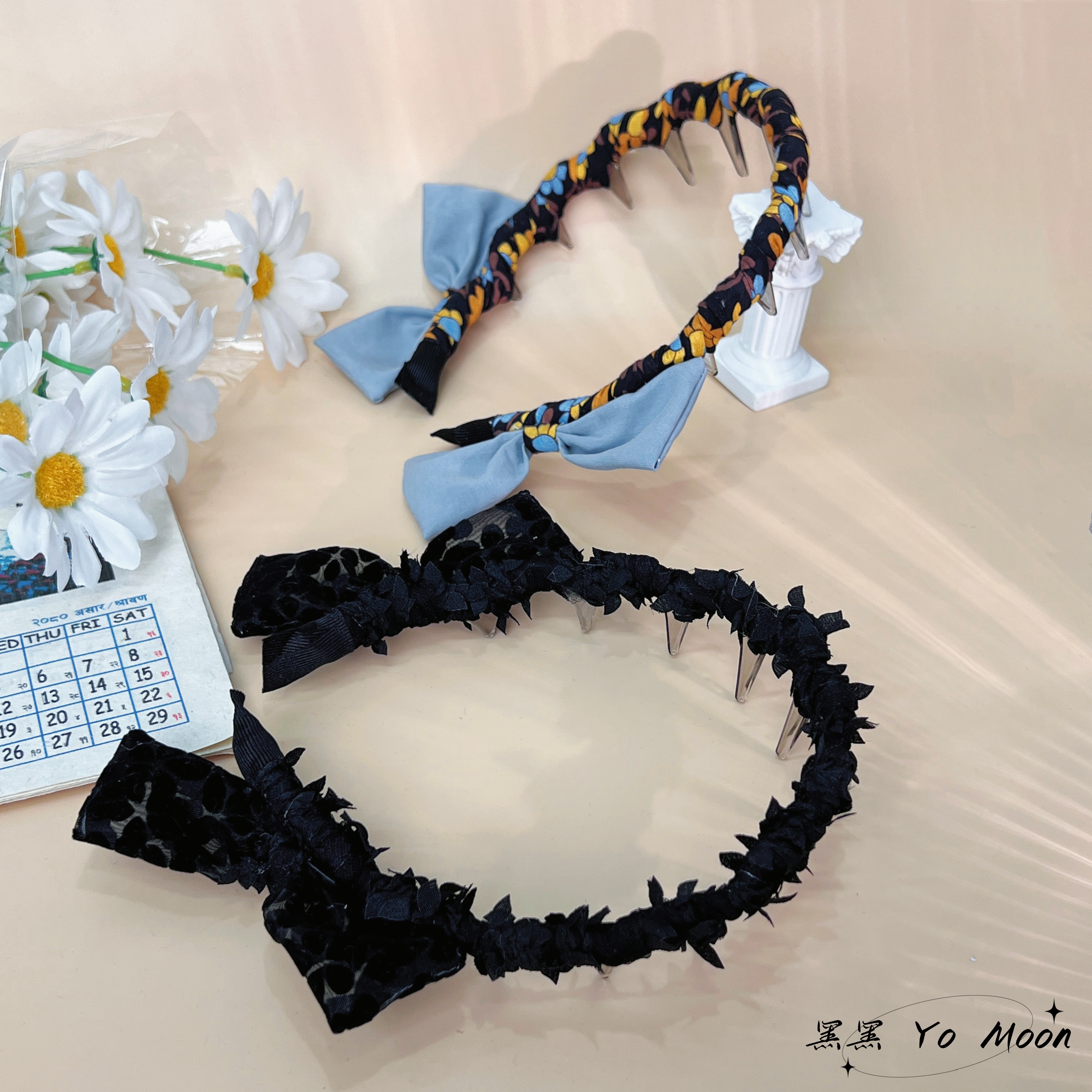 富家千金风双侧耳后蝴蝶结波浪发箍高颅顶减龄甜美氛围感夏日发饰