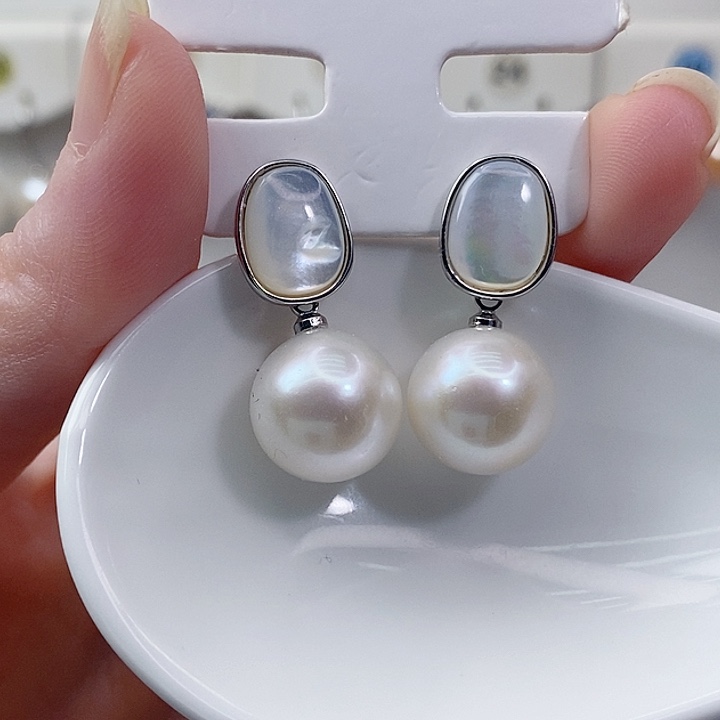 淡水珍珠耳饰银S925镶嵌A