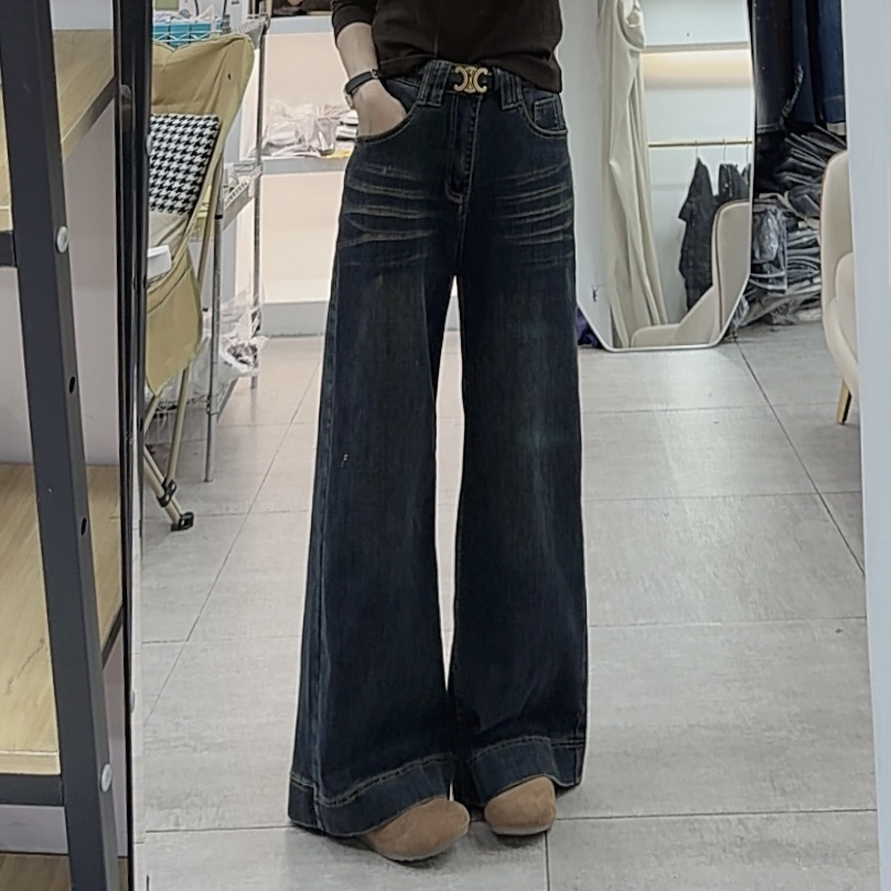 5069新款舒适百搭毛巾底牛仔阔腿裤（裤长95左右）