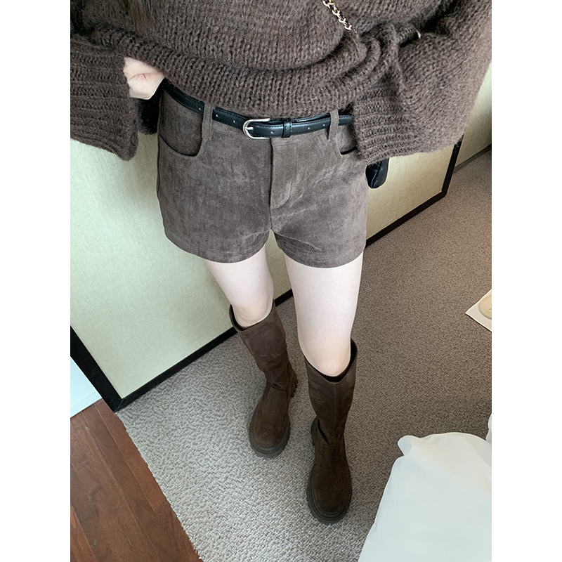 YOKLSS少女家 咖色复古短款直筒休闲裤百搭通勤显瘦裤子K25032S44