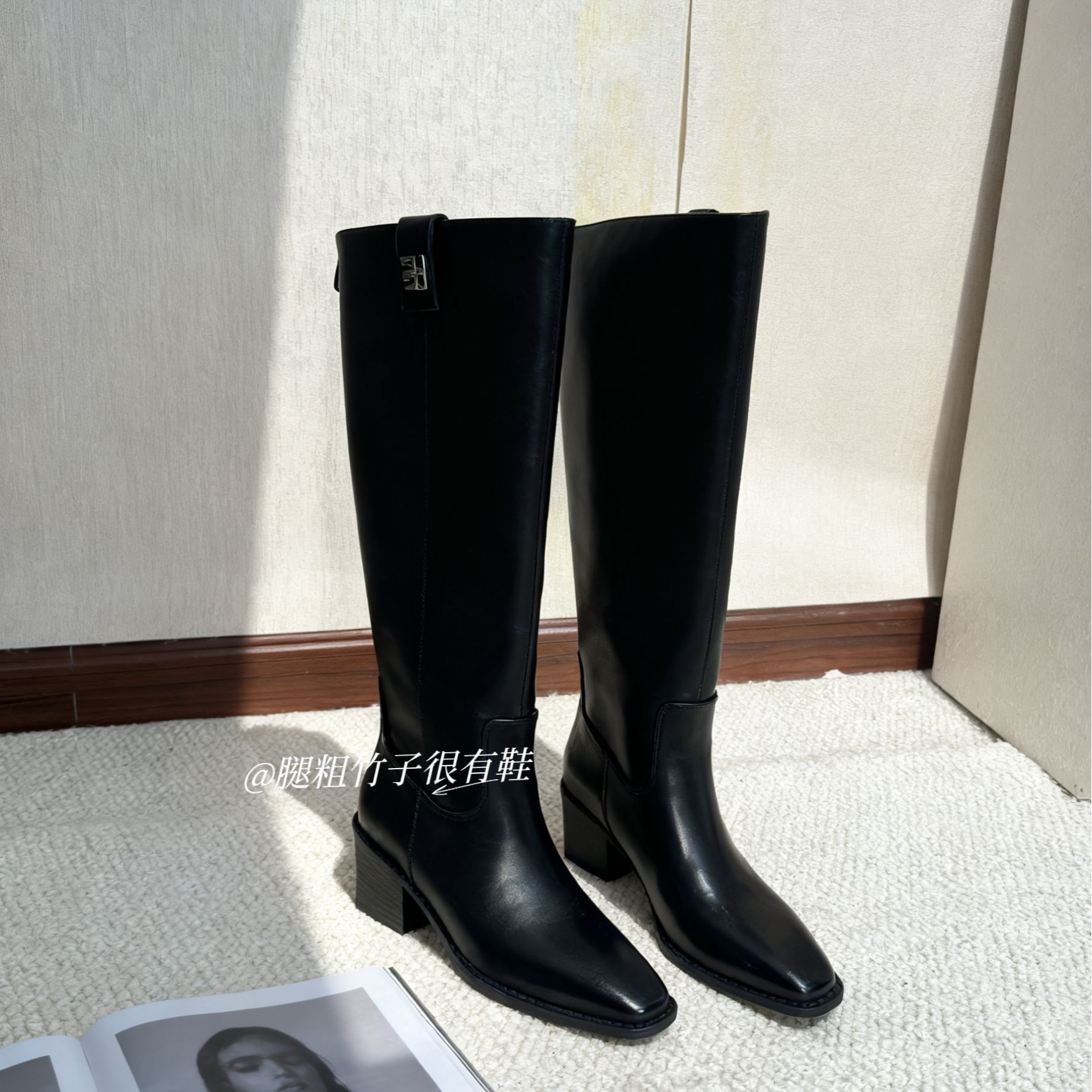 【竹子】大筒围腿粗胖mm腿粗能穿的尖方头女人气质女靴2078
