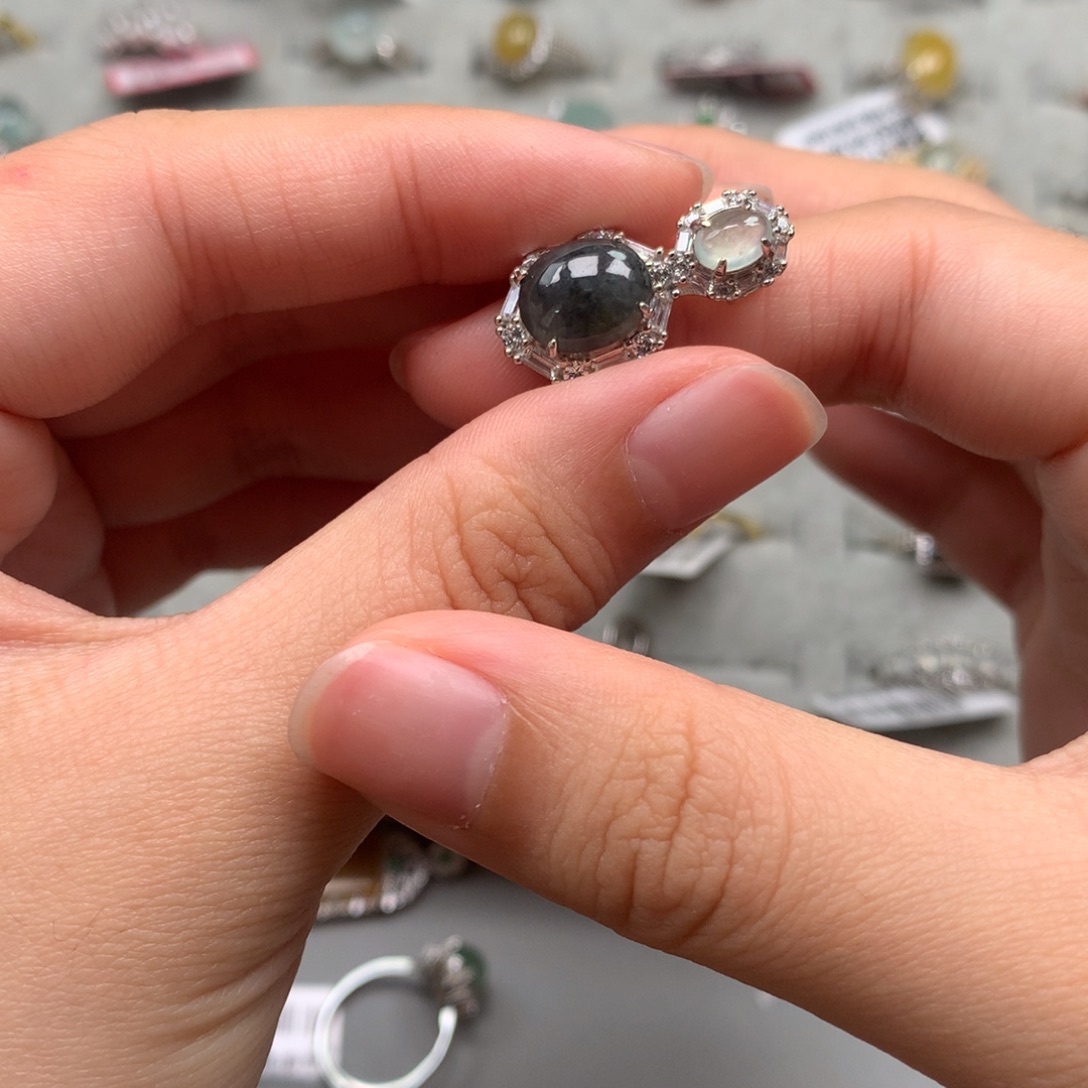 翡翠银S925镶嵌戒指吊坠