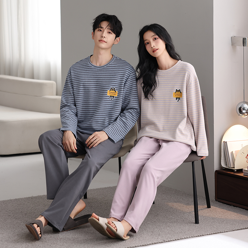 乐姿梦德绒情侣睡衣女秋冬季加厚保暖家居服男士长袖外穿套装春秋