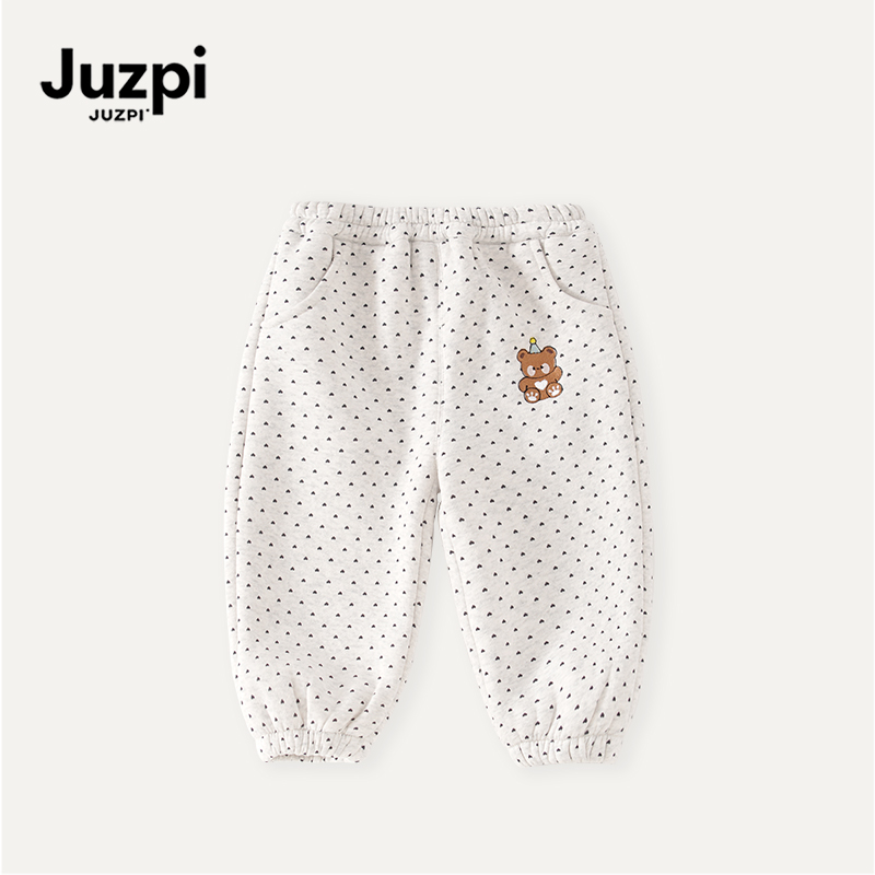 橘止皮·女童波点休闲裤束脚运动裤2025秋冬儿童加绒卫裤QK259663