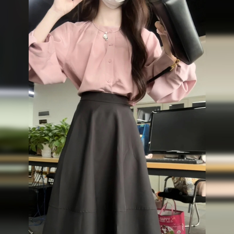 4247法式衬衫连衣裙子女装夏季2025新款流行搭配一整套装轻奢长裙