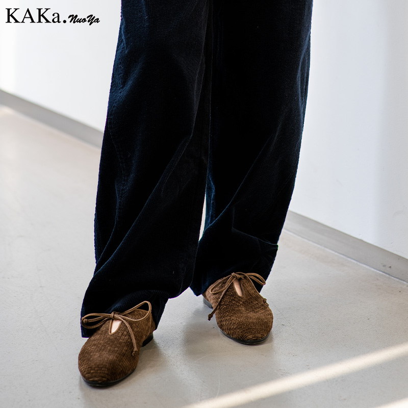 KAKA NUOYA  2527  复古羊猄编织系带平底休闲鞋dy