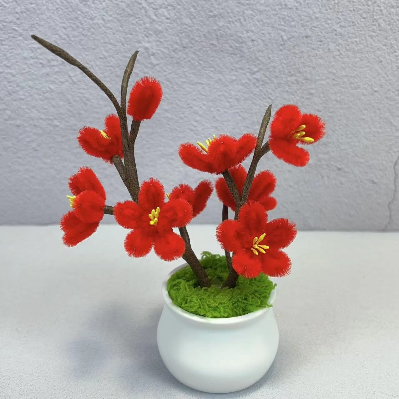 五福梅花小盆栽扭扭棒手工diy材料 红梅编织送贺岁挂饰卡片和工具
