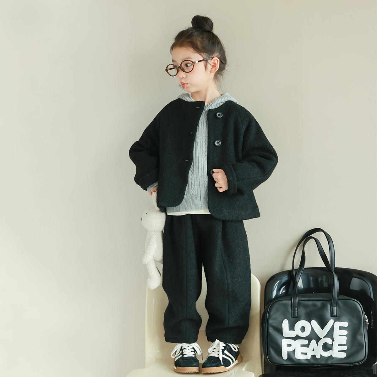 utouto大耳象女童毛呢外套毛呢中线休闲裤2024冬季新款2410320