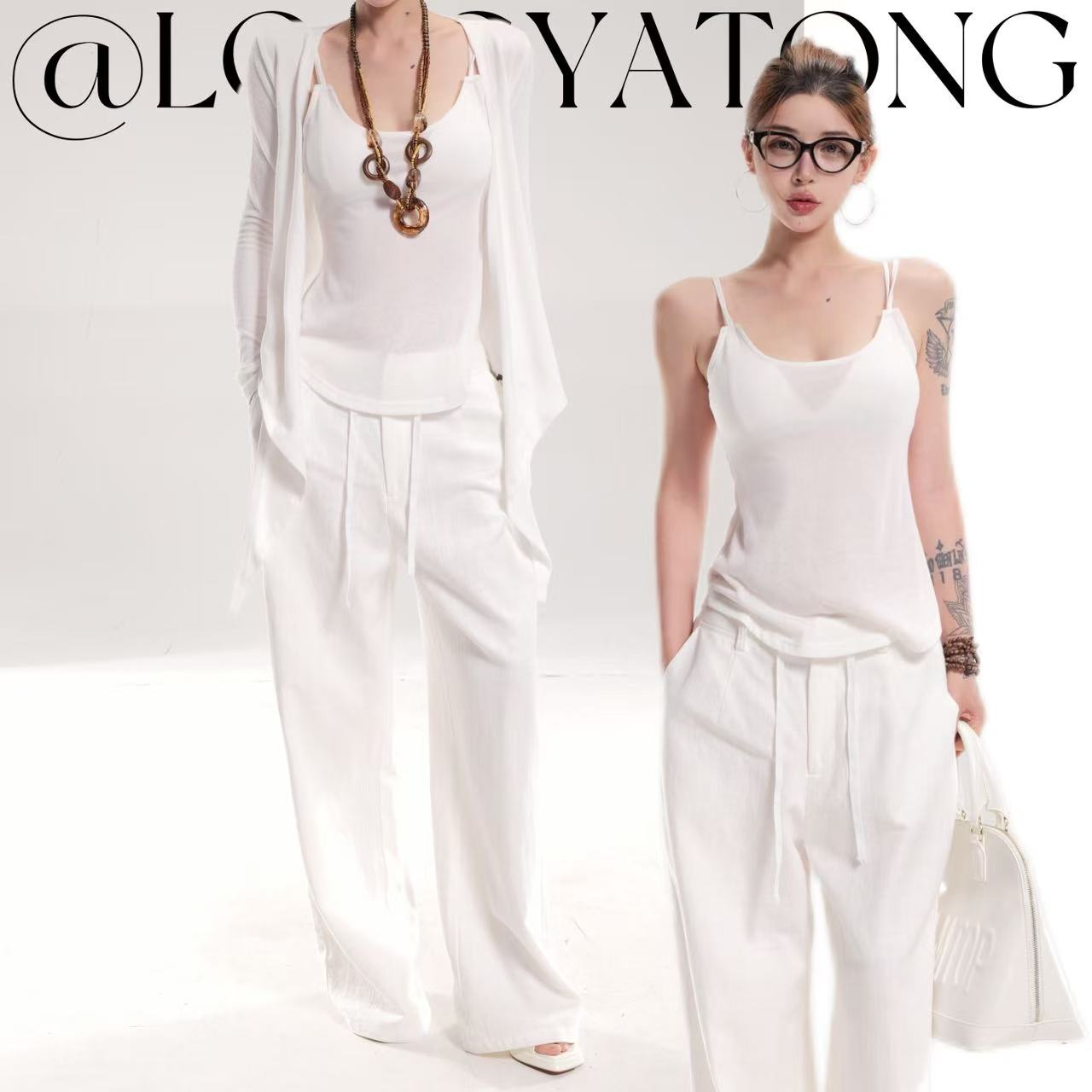 龙牙童推荐【静奢法则】纯色女士显瘦遮肚休闲裤套装宽松ins风开衫