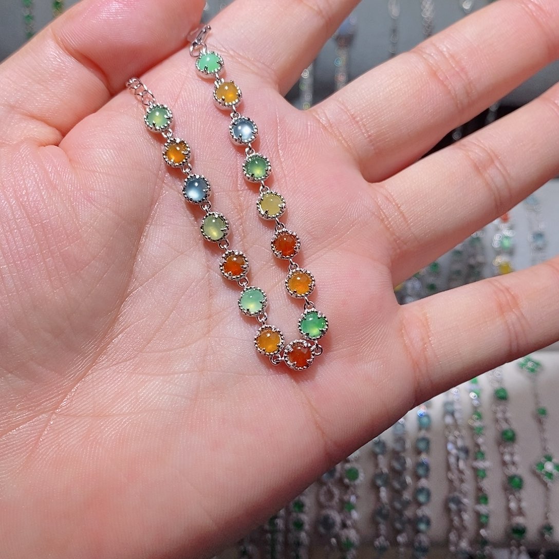 银S925镶嵌手链翡翠k j j