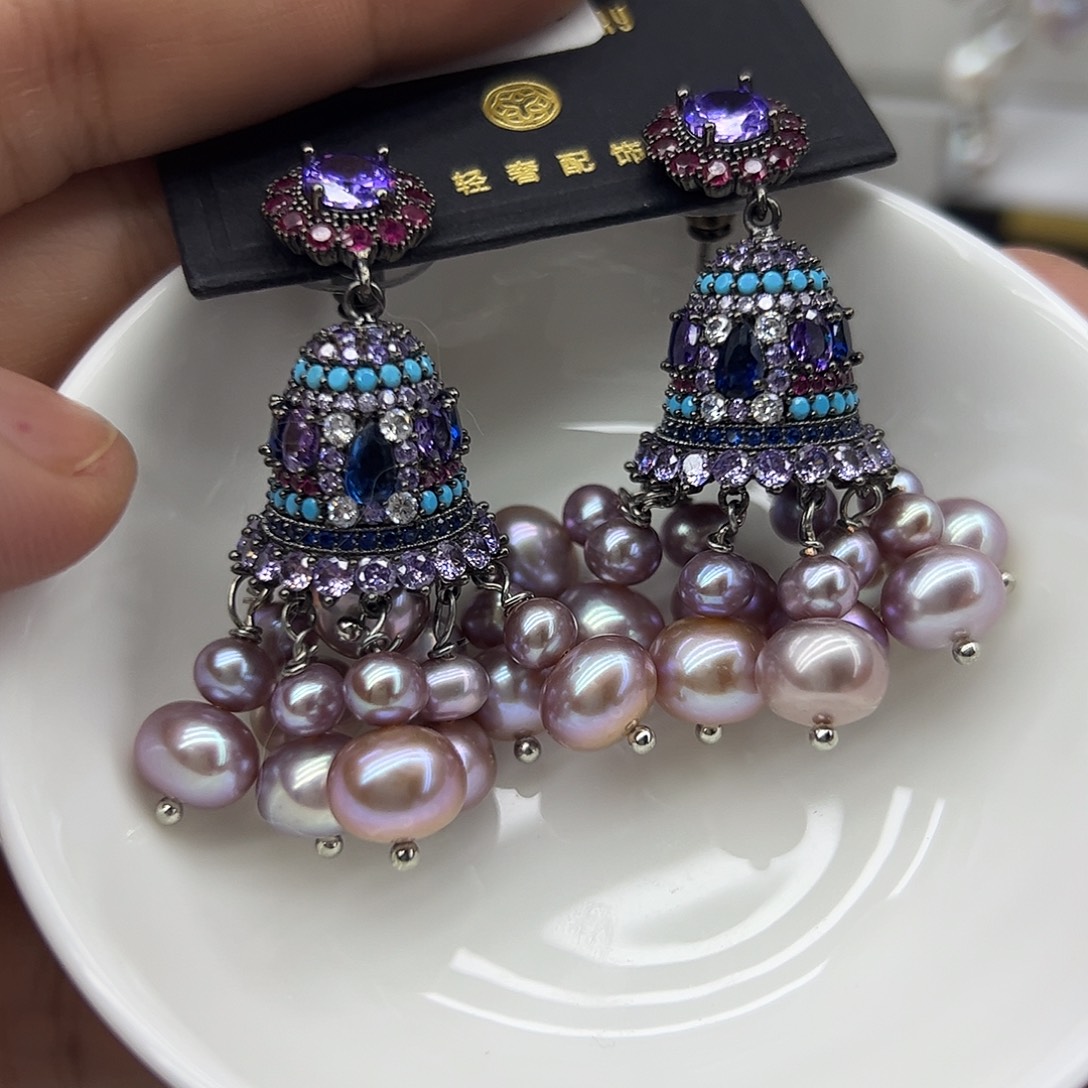 淡水珍珠银S925镶嵌耳饰