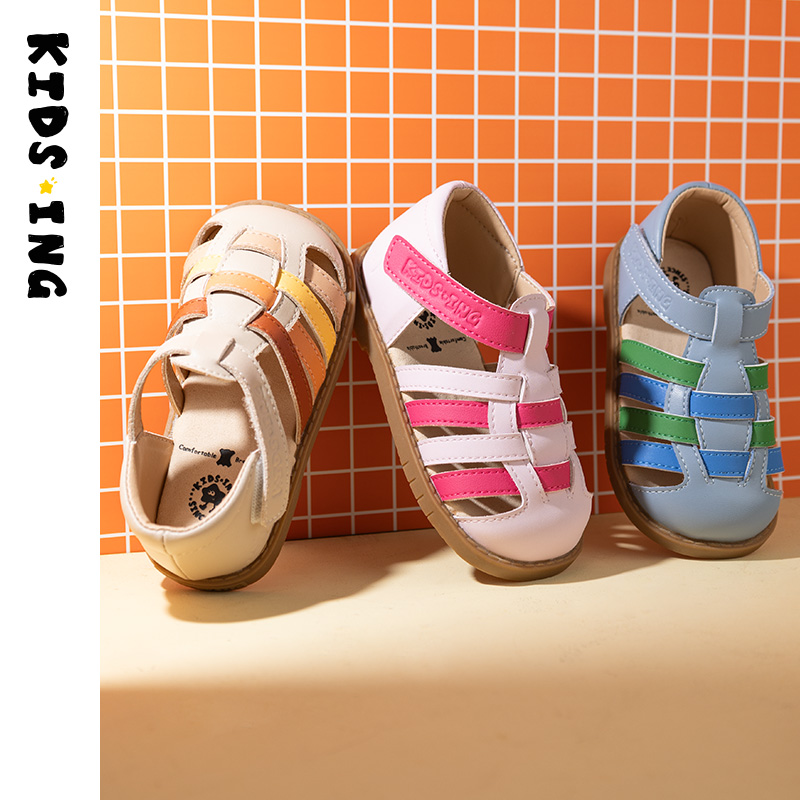 KIDS.ING可迪星学步鞋夏季男童童鞋女童透气防滑儿童包头罗马凉鞋