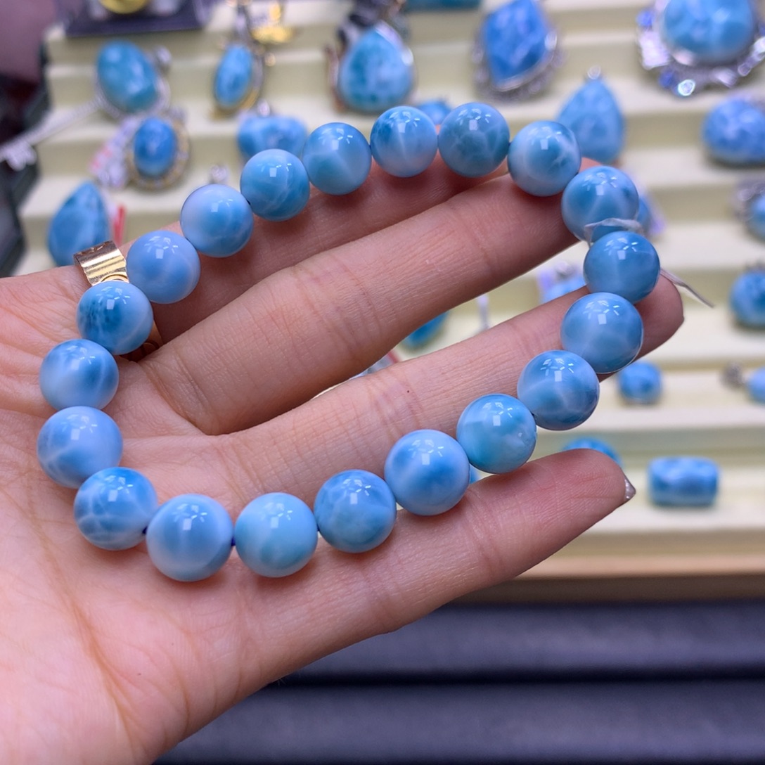 未镶嵌针钠钙石（海纹石）手链精品艳蓝满纹10m