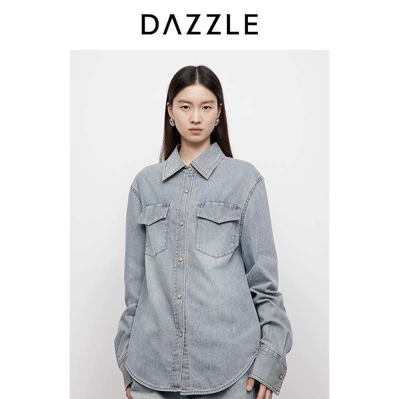 DAZZLE 地素长袖衬衫2025年春季新款蓝色牛仔衬衫2J1RC05