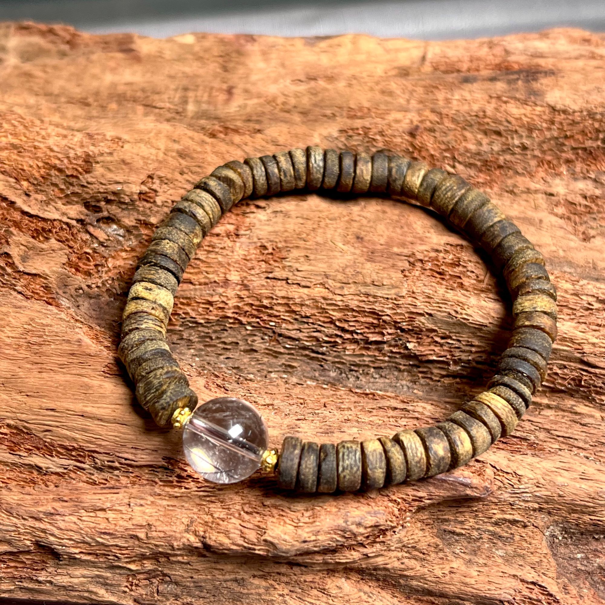 沉香【老王设计款】海南绿奇楠沉水6mm金钱串水晶 s925银多样性发一