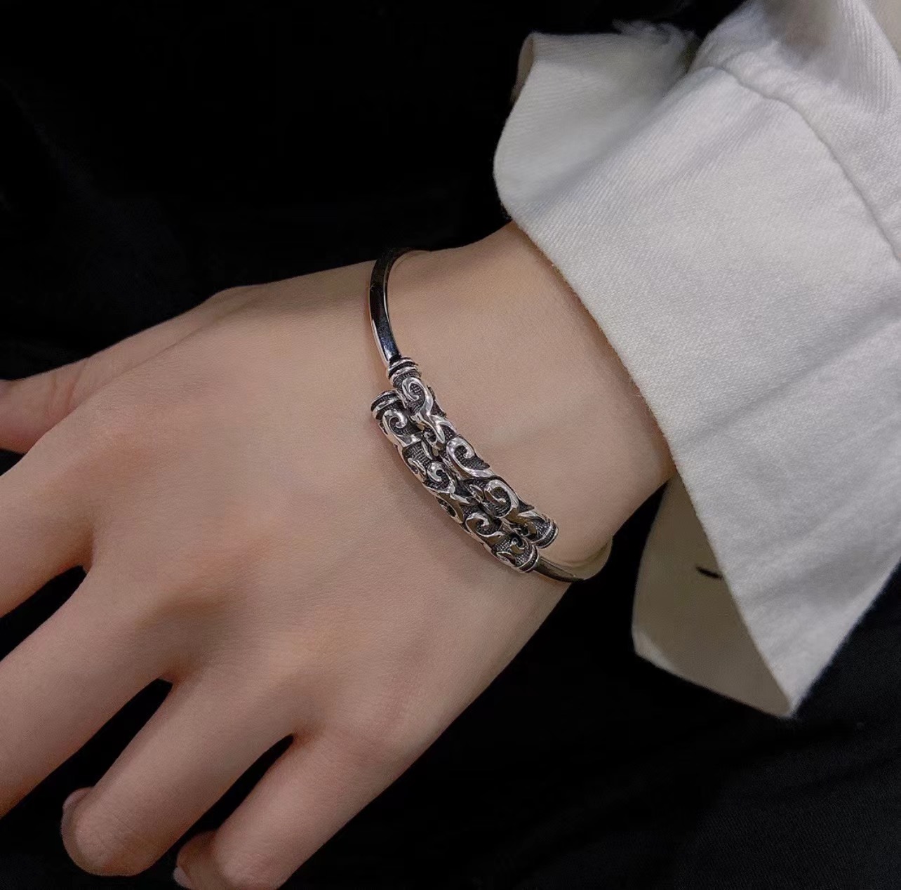 足银手镯 足银999.9手镯 （18）手镯男女金箍棒纯银镯子年轻款情侣