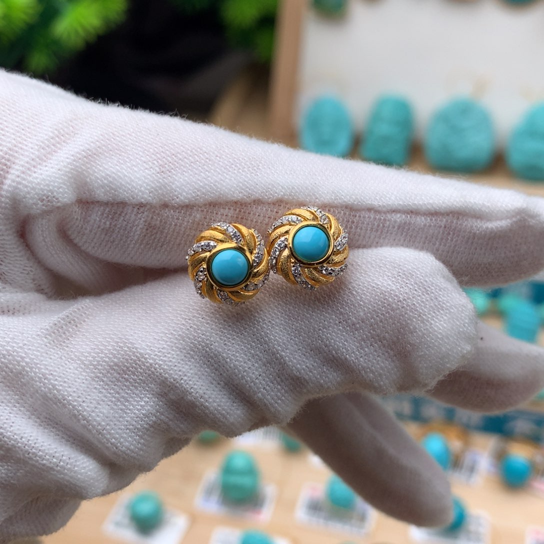 绿松石珠宝奇石银S925镀金镶嵌