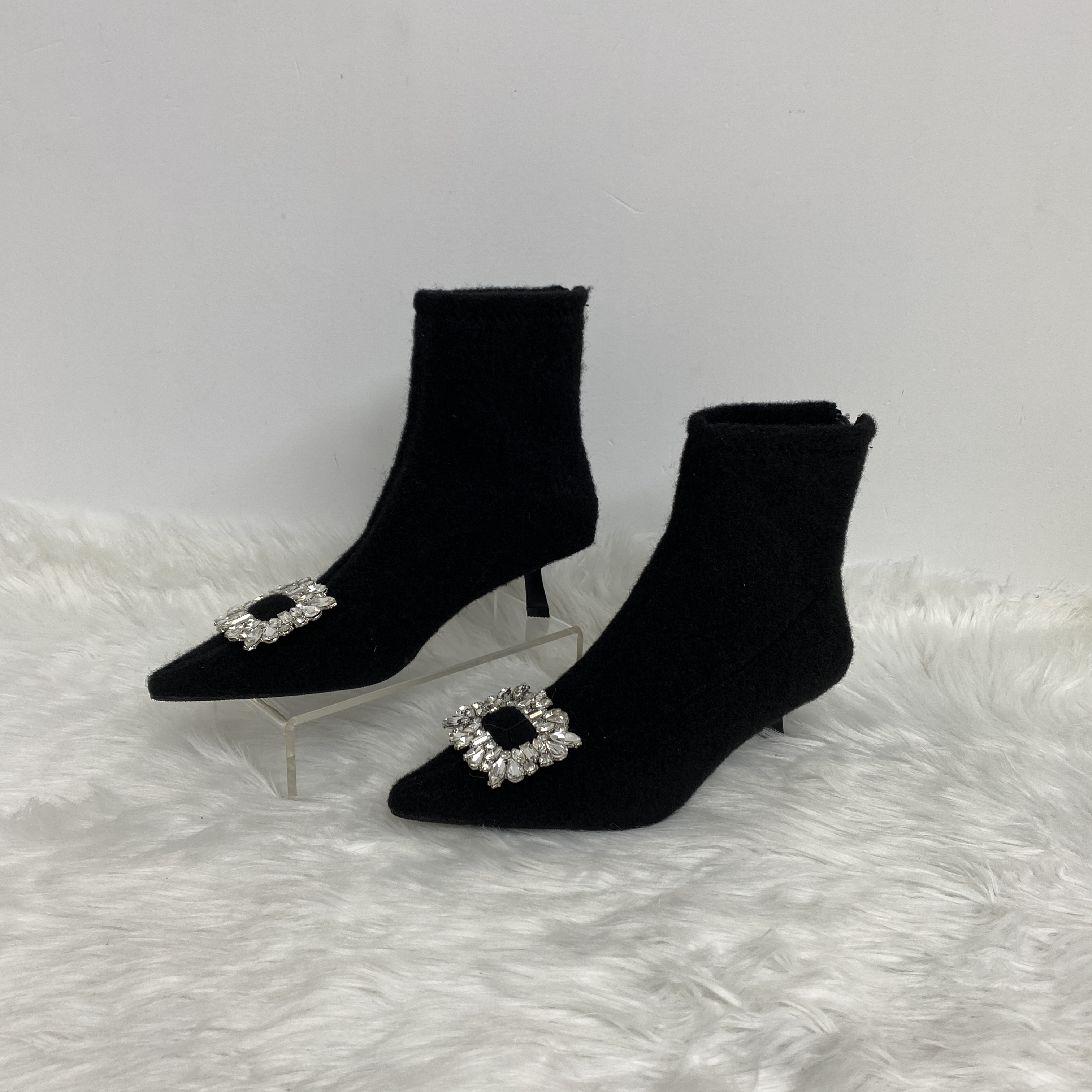 918-25秋冬时尚气质水钻细跟尖头加绒短靴F