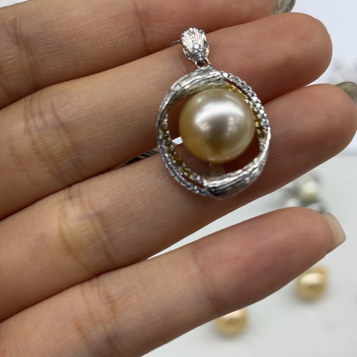 银S925镶嵌吊坠(不含链)海水珍珠11-12