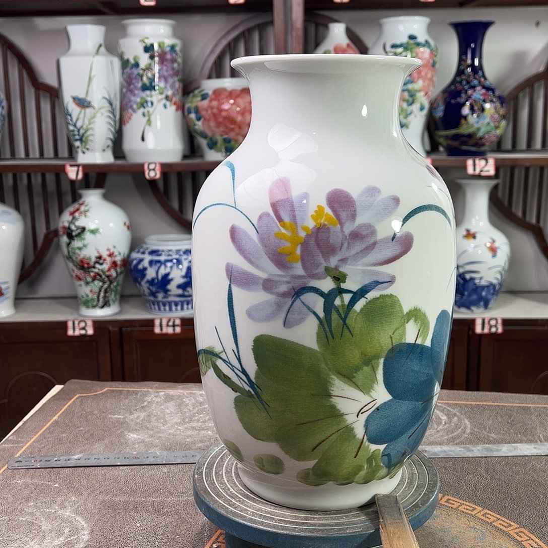 摆件陶景德镇陶瓷大冬紫荷