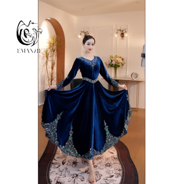 A25Q82依曼之舞异域风情刺绣新疆舞服连衣裙广场舞服(达)