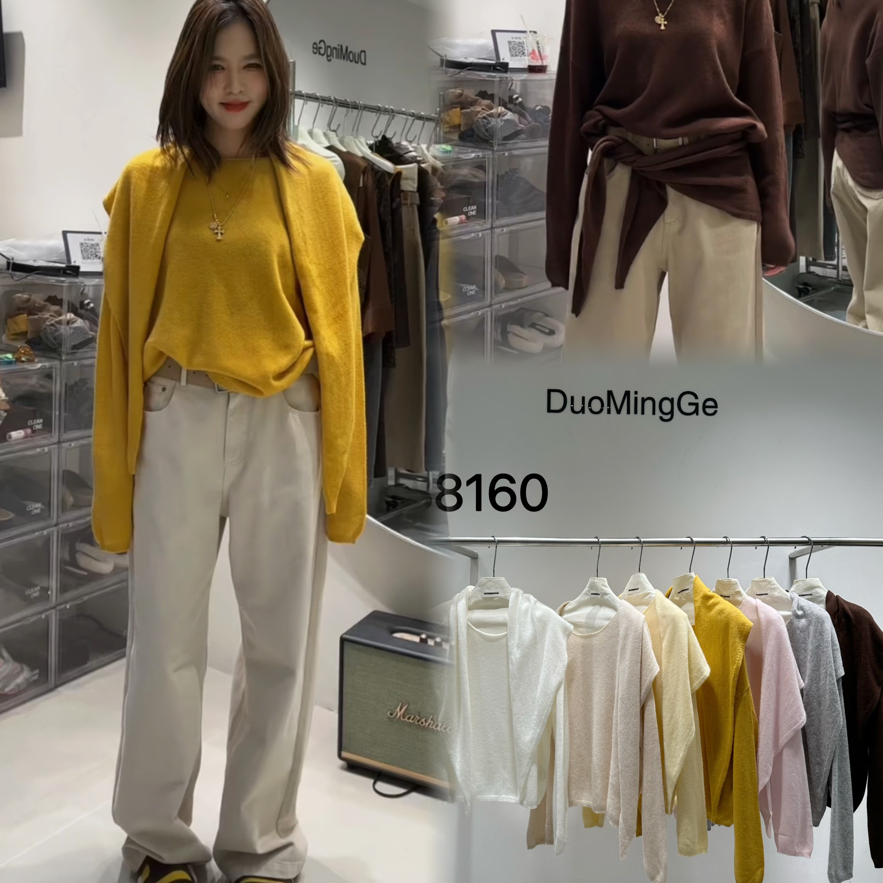 深圳南油欧货25秋冬设计师款气质披肩宽松圆领针织羊毛衫两件套