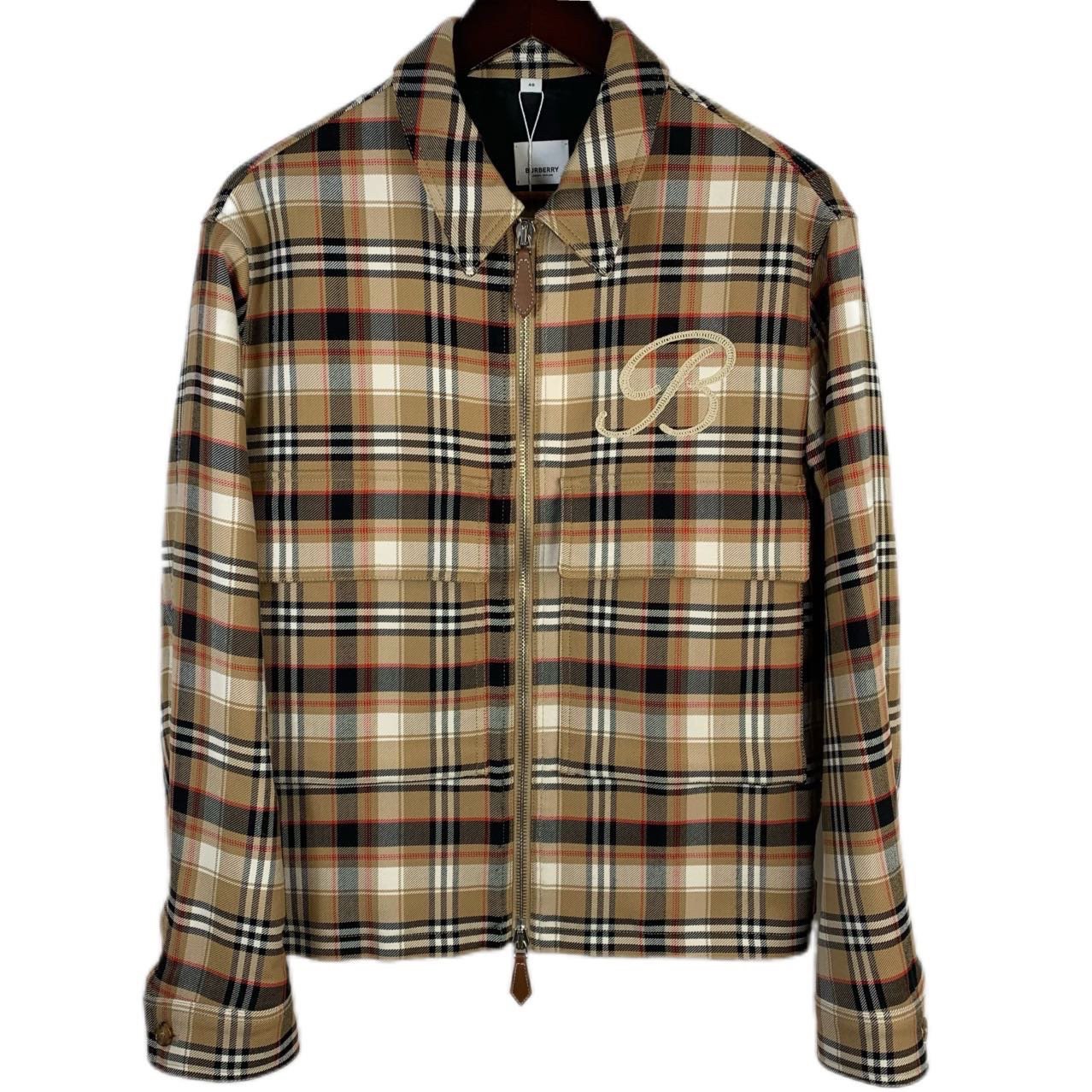 99新 BURBERRY/博柏利 000955 卡其色羊毛经典格子夹克  uk4码