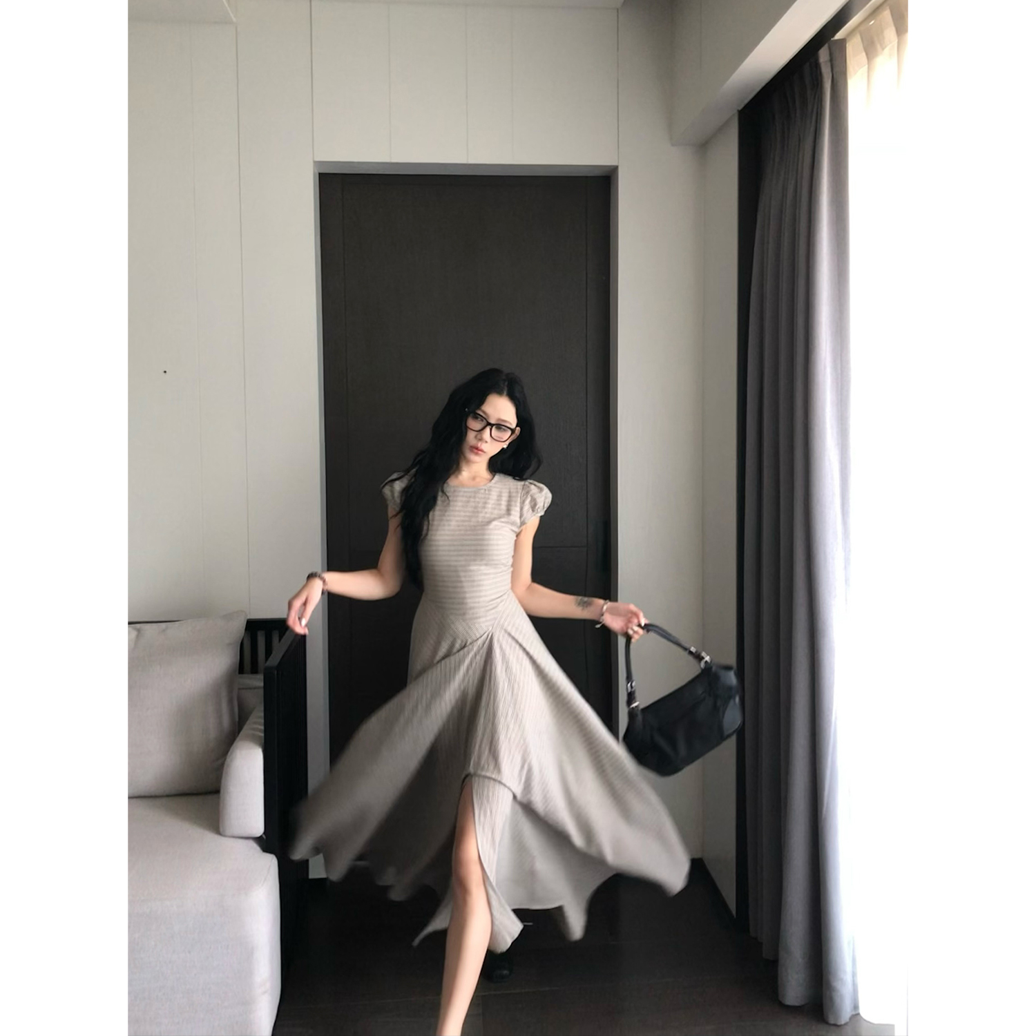 70不是七十【心动恋夏】 夏日职场通勤条纹短袖连衣裙