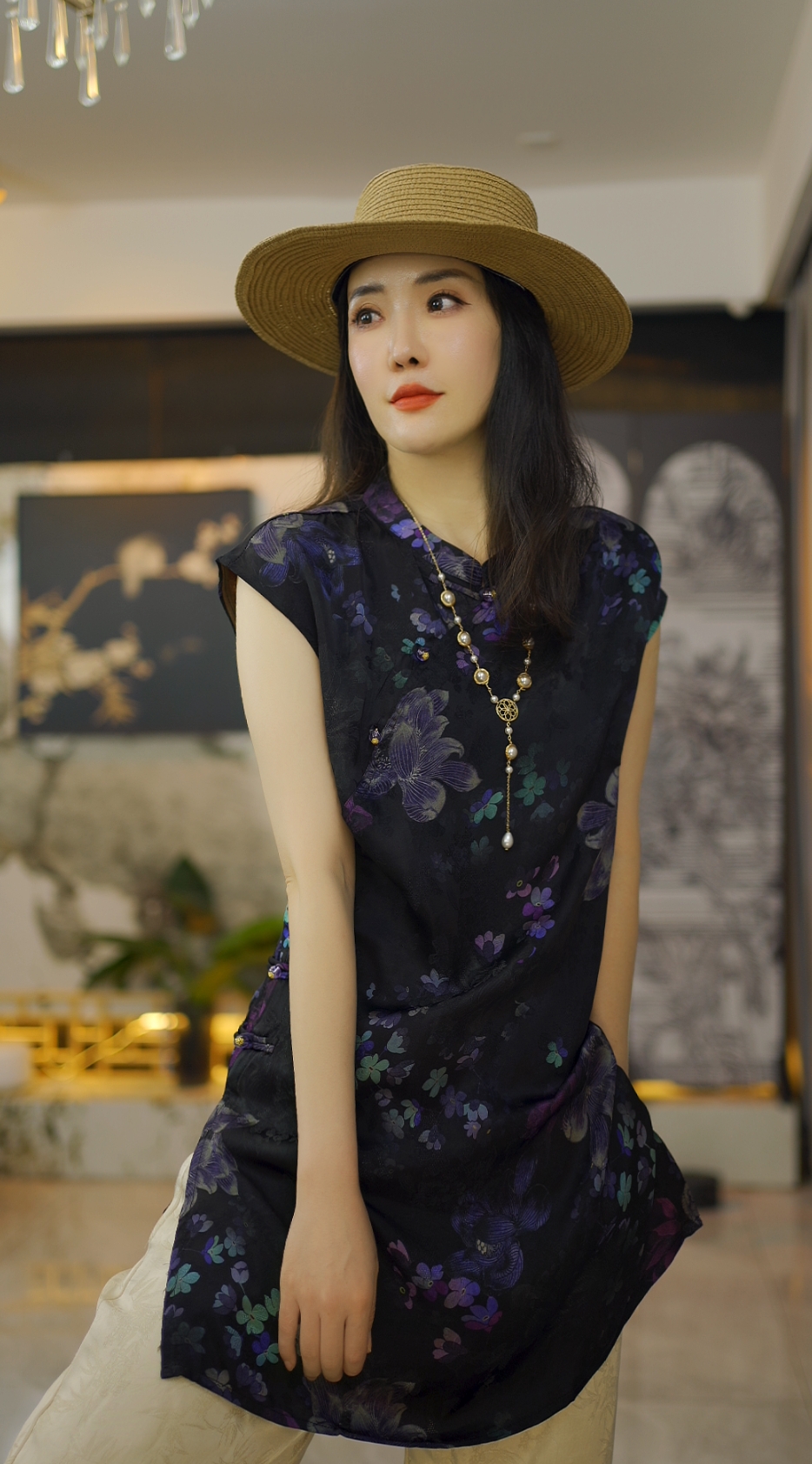 (梦阑珊）国风连衣裙短袖老钱风复古提花上衣