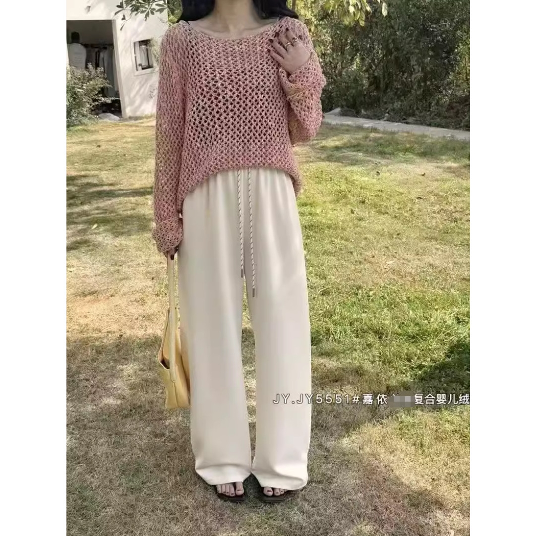 加绒糯米绒阔腿裤女秋冬高腰慵懒感休闲拖地长裤