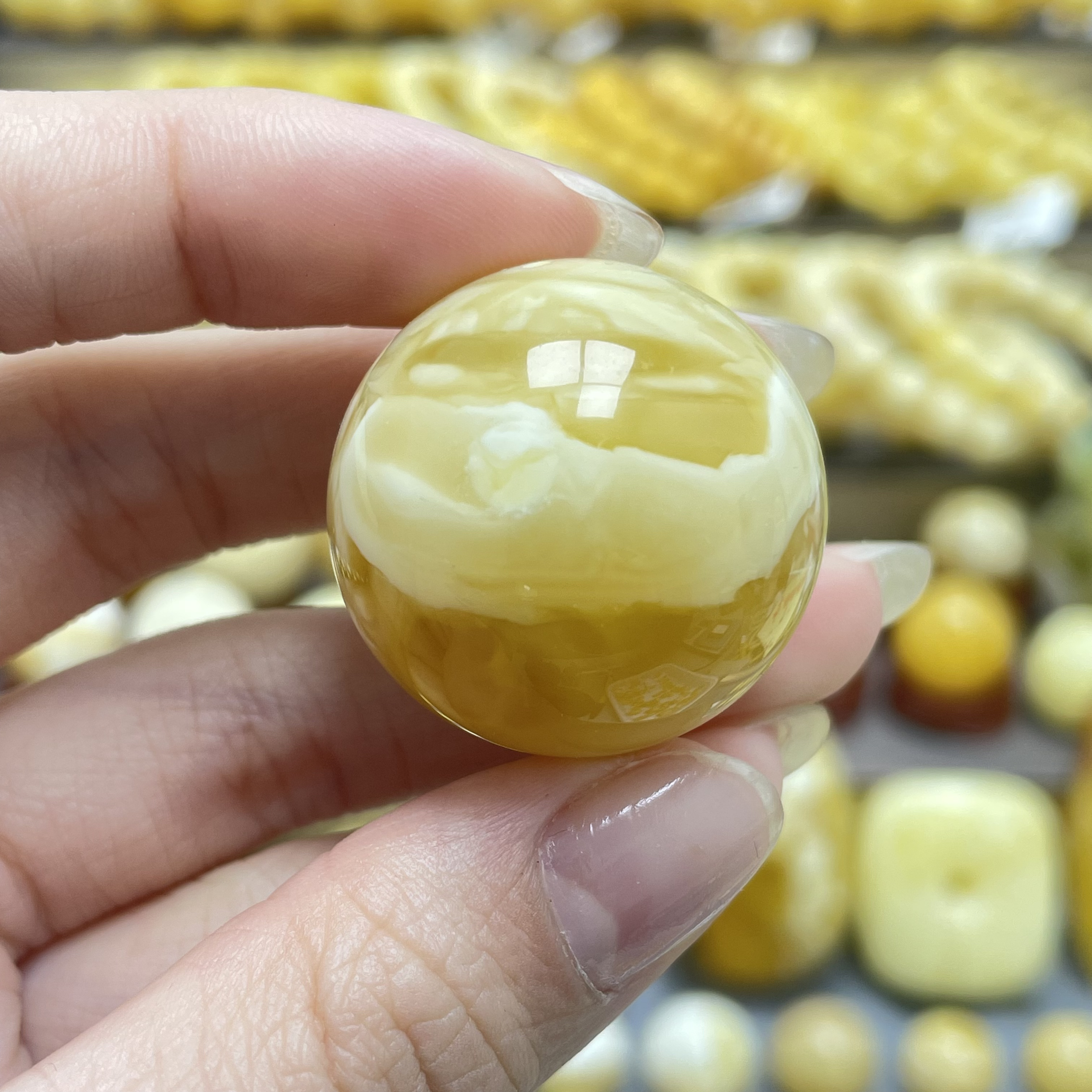 段掌柜臻选·28.5mm天然原矿蜜蜡金妖白花特色大溶洞圆珠