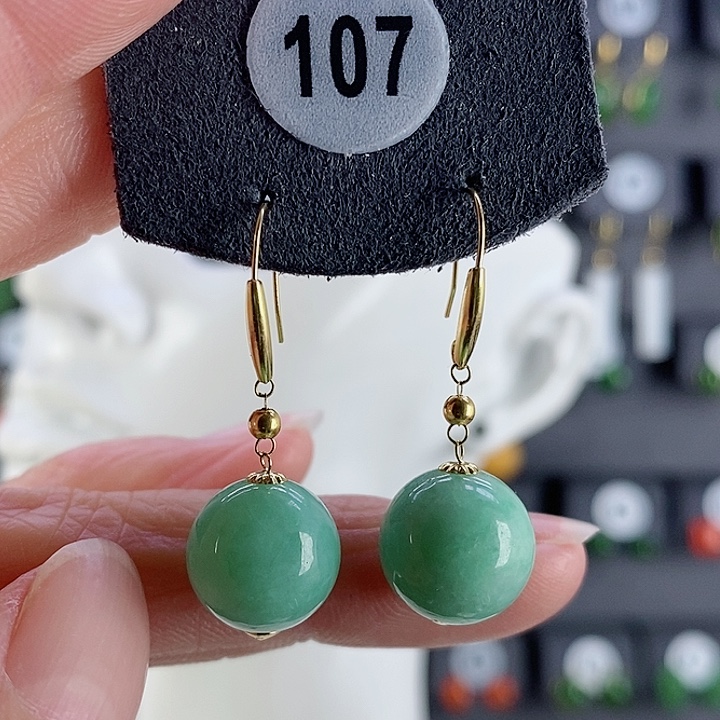 翡翠耳饰18K金镶嵌耳饰