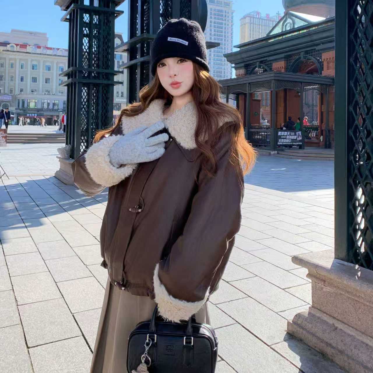 3151-3175短款加绒加厚翻领复古皮衣外套（非主图款）