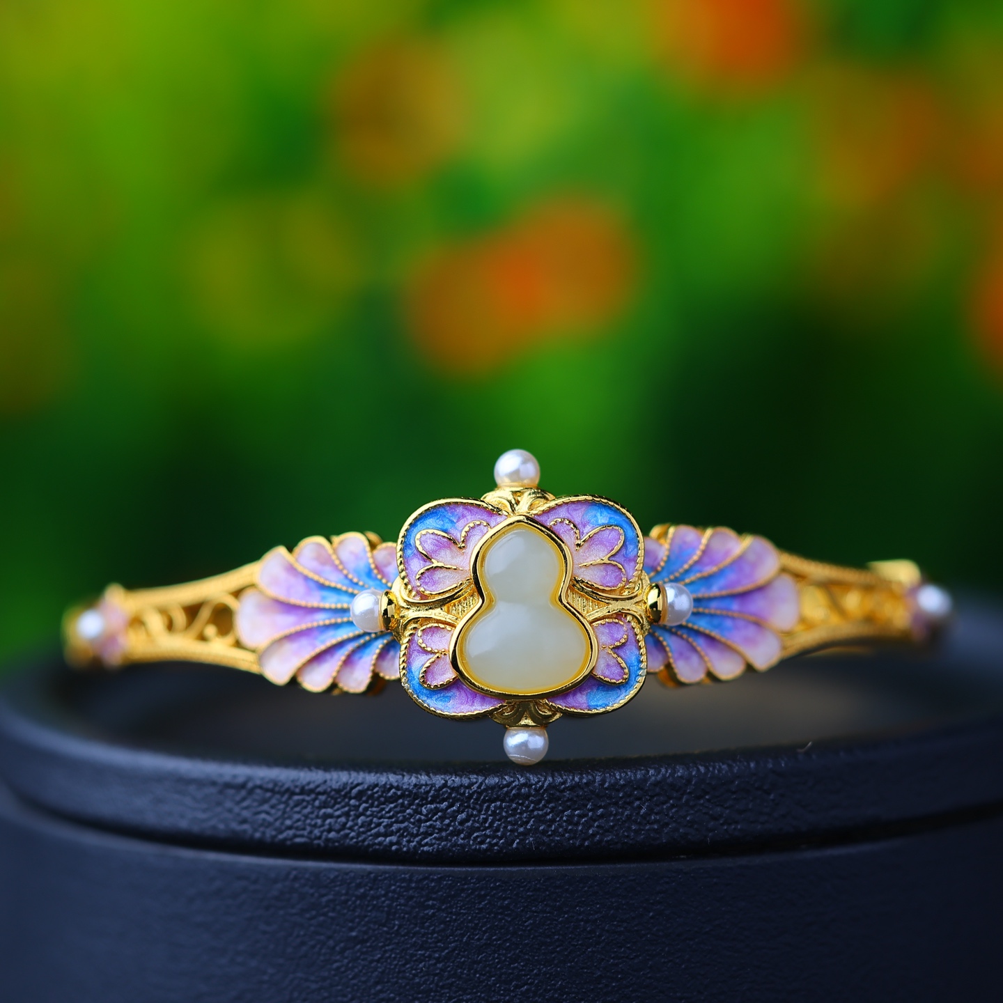 合金珐琅手镯 新中式描金珐琅葫芦国风花丝镯子 复古百搭女友礼物