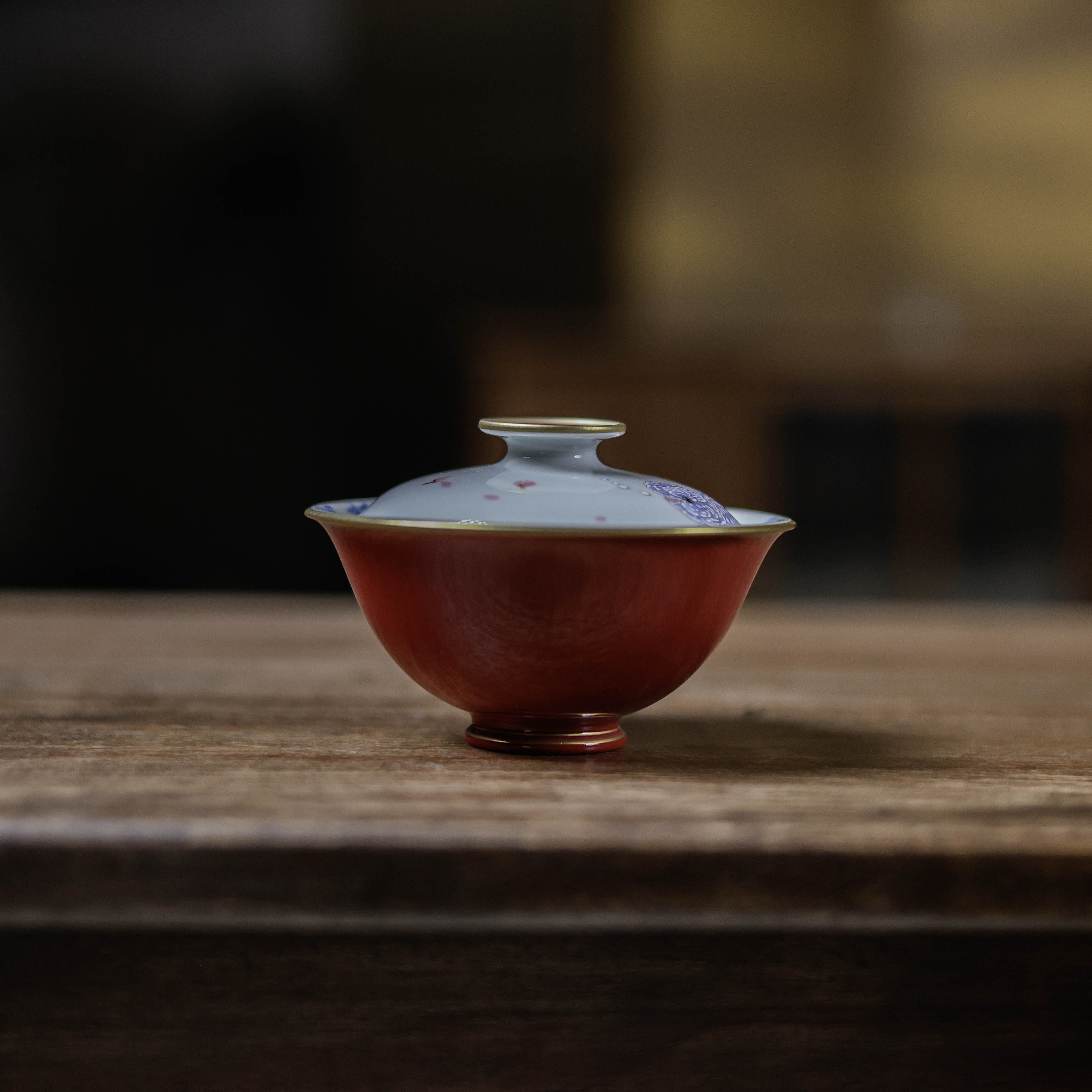 阿茶 玫瑰红金玉满堂盖碗（华隐S0913）