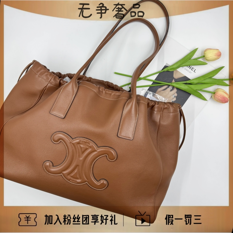 99新 Celine/思琳 CABAS TRIOMPHE焦糖色抽绳包单肩包