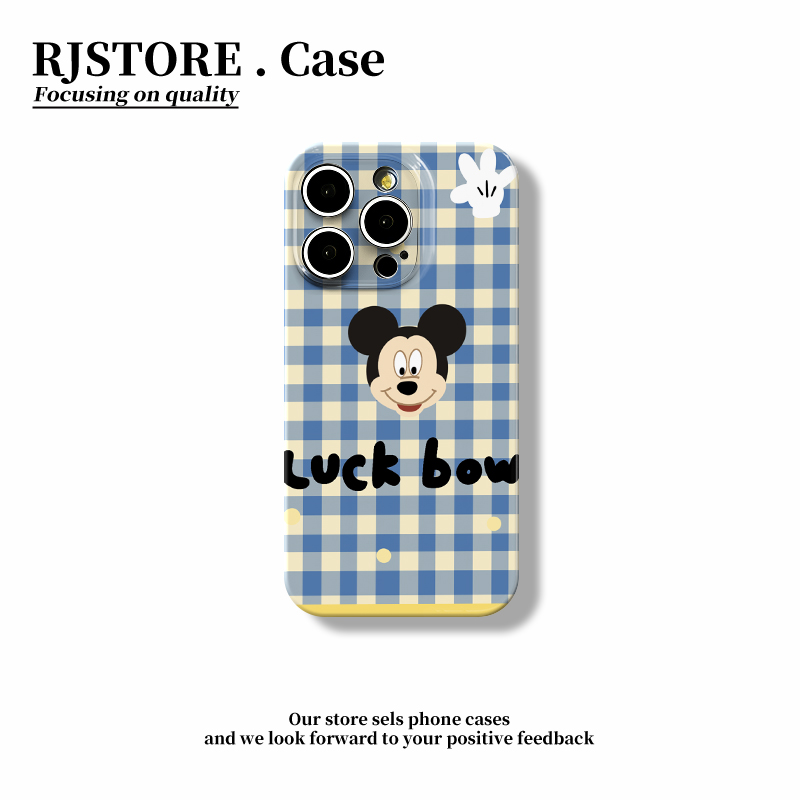 奥菲顿蓝白格纹米奇适用iphone16菲林硬手机壳华为vivo小米15oppo