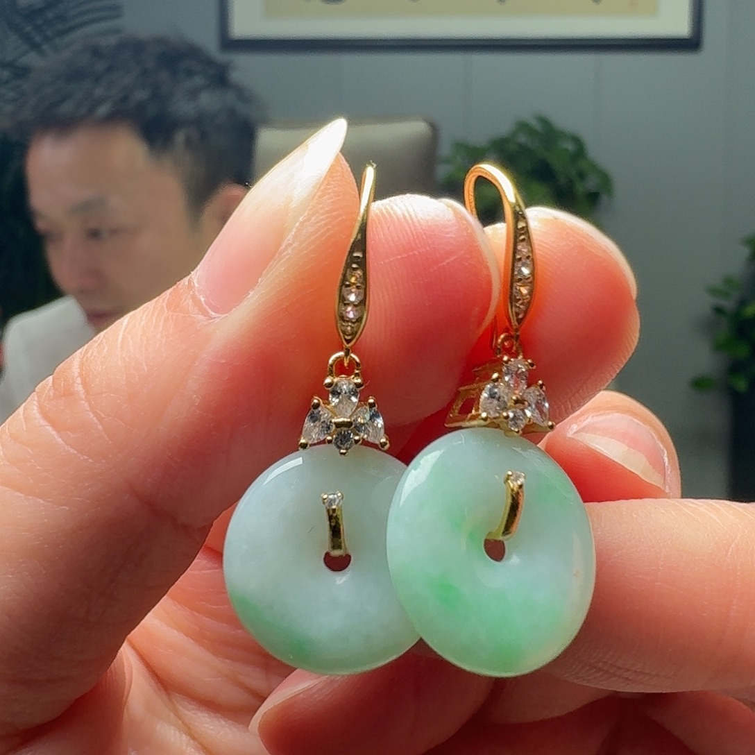 翡翠银S925镶嵌耳饰天然