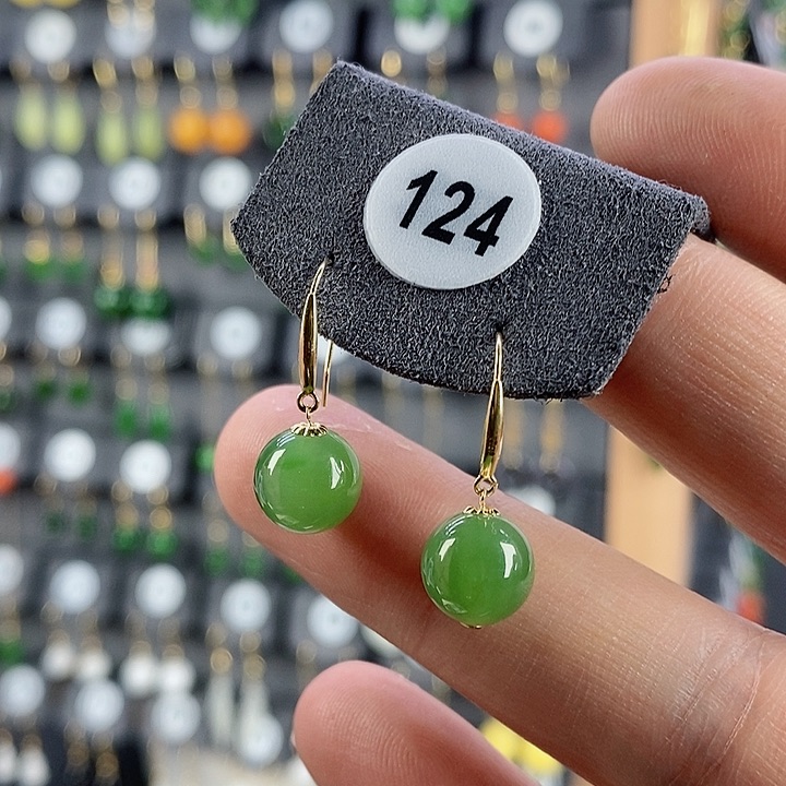 和田玉耳饰18K金镶嵌