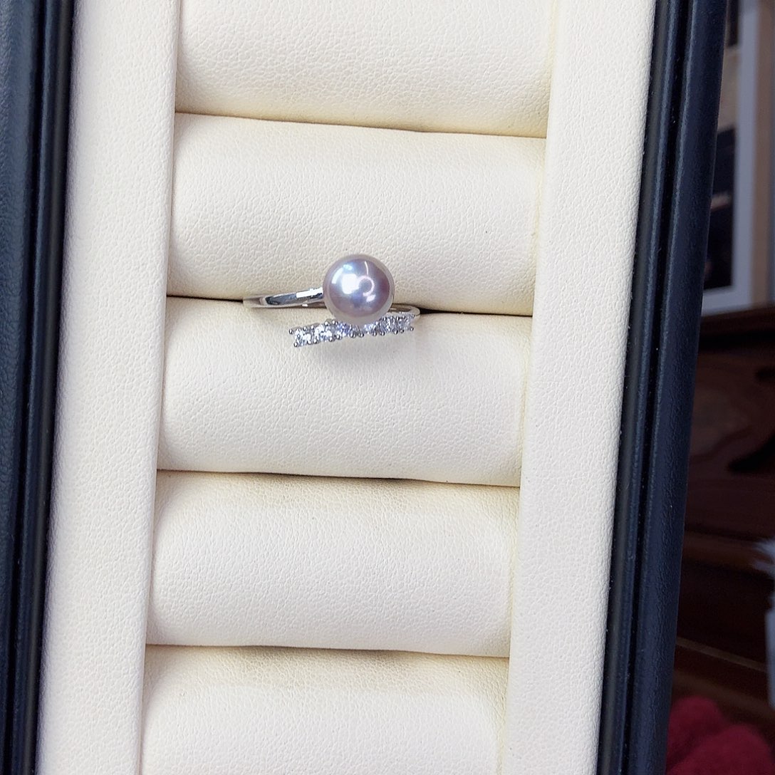 淡水珍珠戒指银S925镶嵌紫珠颗粒戒指7-8sgys