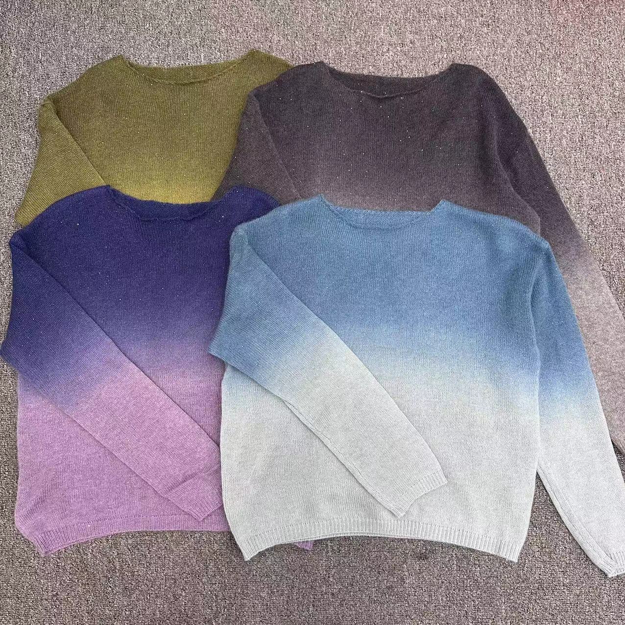 【周周家】6717濮院秋冬季小一字领套头渐变色毛衣女士街头风