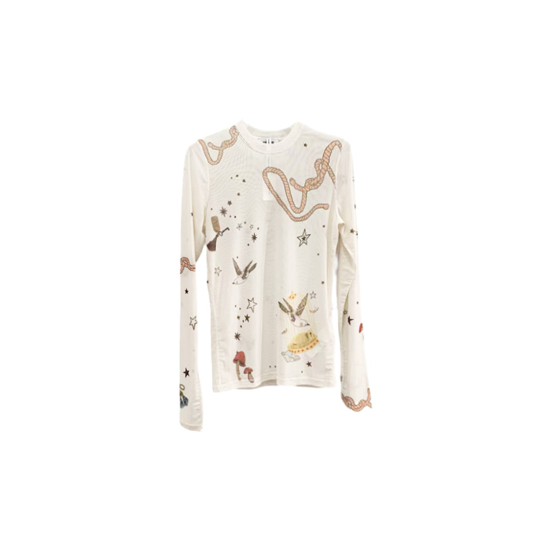 南油小众设计师新品杏色印花网纱